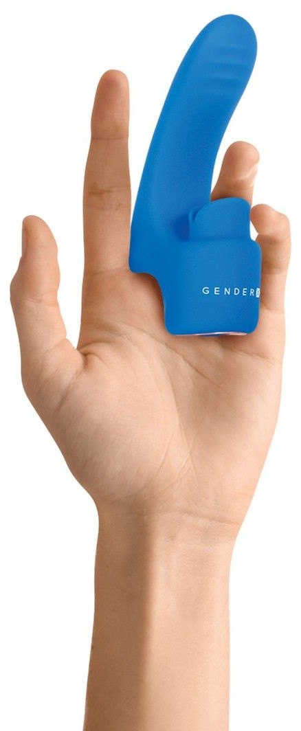 Синяя вибронасадка на палец с подвижным язычком Flick It