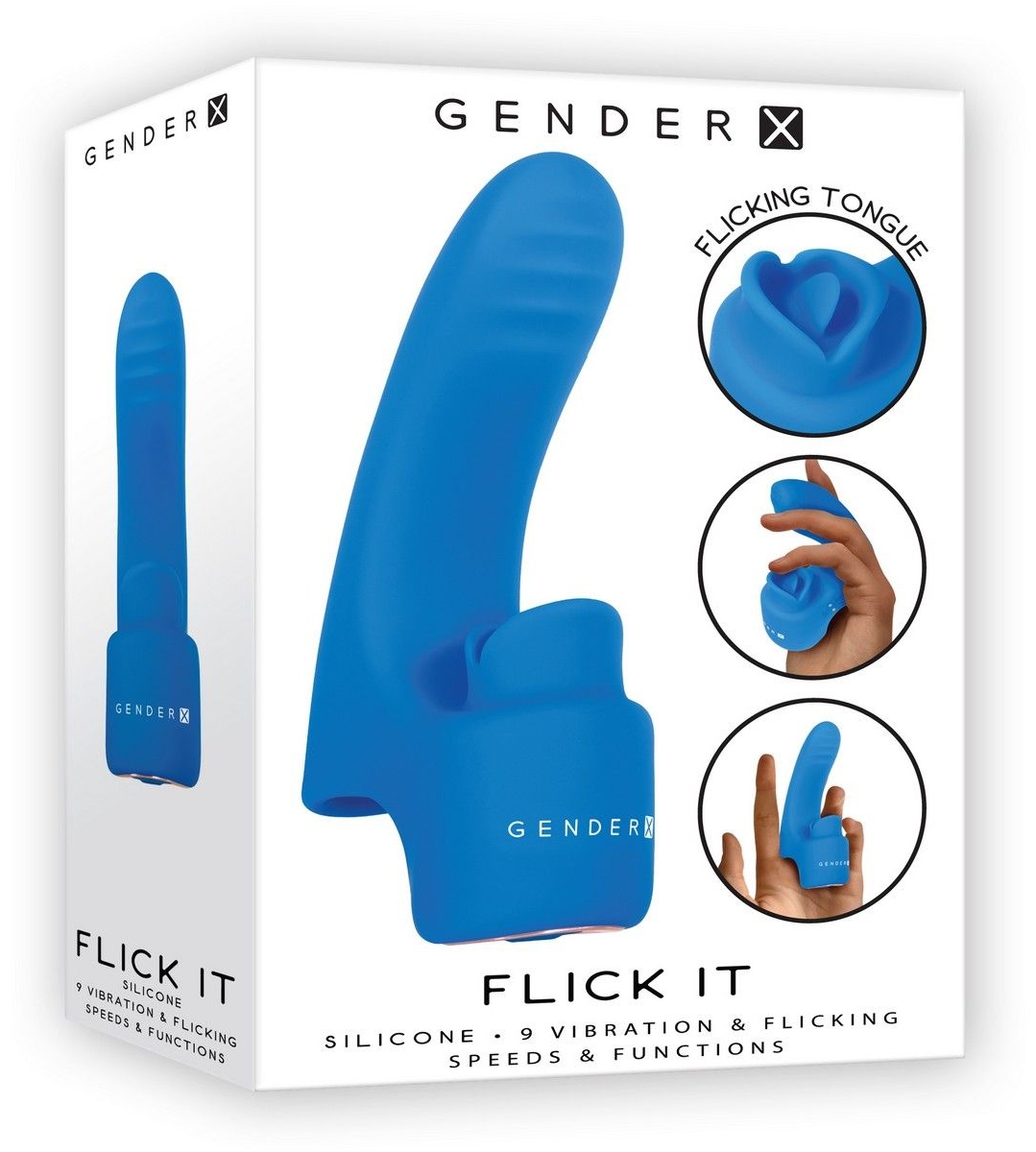 Синяя вибронасадка на палец с подвижным язычком Flick It