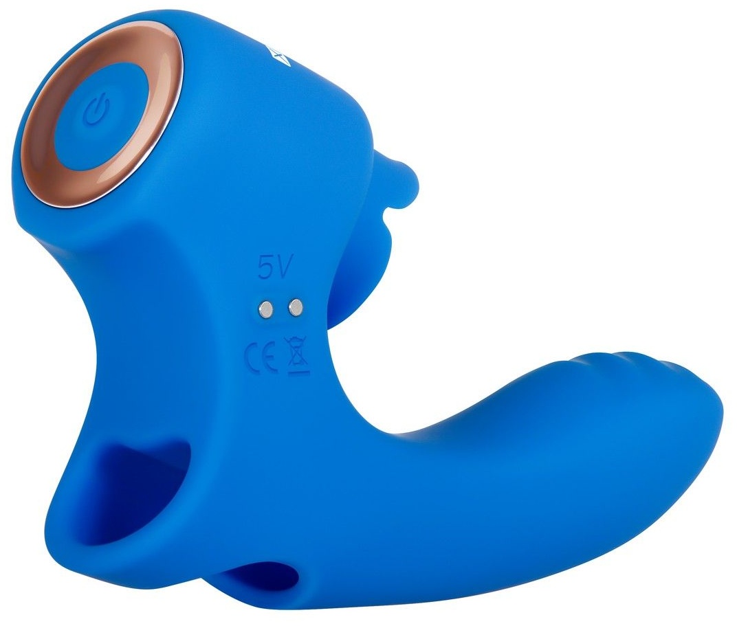 Синяя вибронасадка на палец с подвижным язычком Flick It