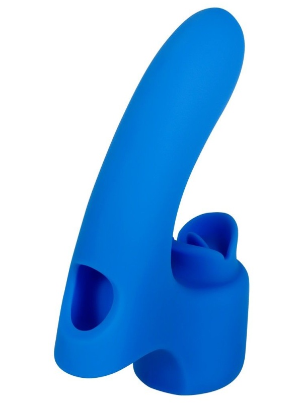 Синяя вибронасадка на палец с подвижным язычком Flick It