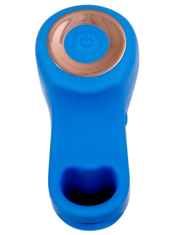 Синяя вибронасадка на палец с подвижным язычком Flick It