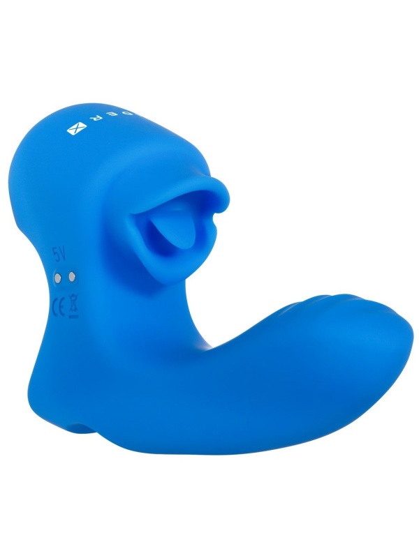 Синяя вибронасадка на палец с подвижным язычком Flick It