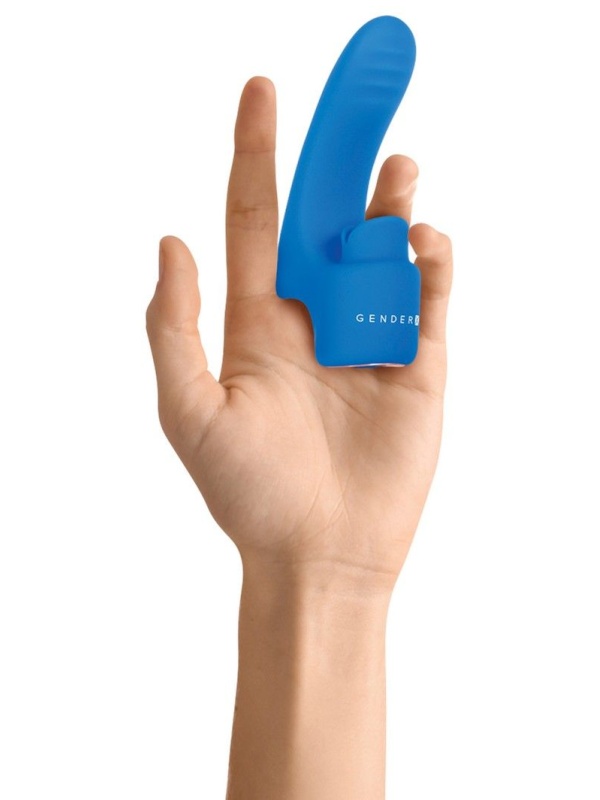 Синяя вибронасадка на палец с подвижным язычком Flick It