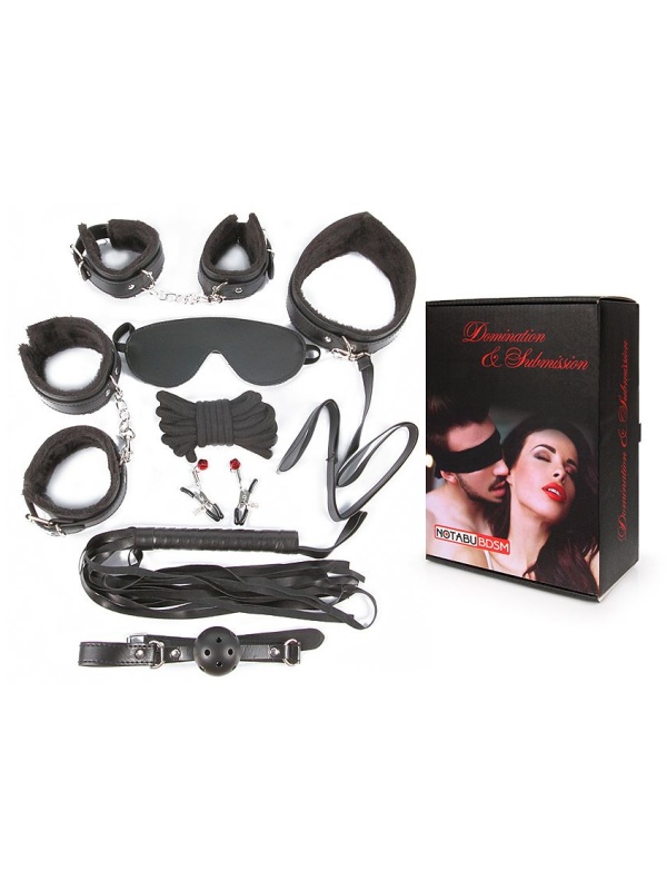 Большой игровой набор БДСМ: наручники, оковы, маска, кляп, плеть, ошейник с поводком, верёвка, зажимы для сосков
