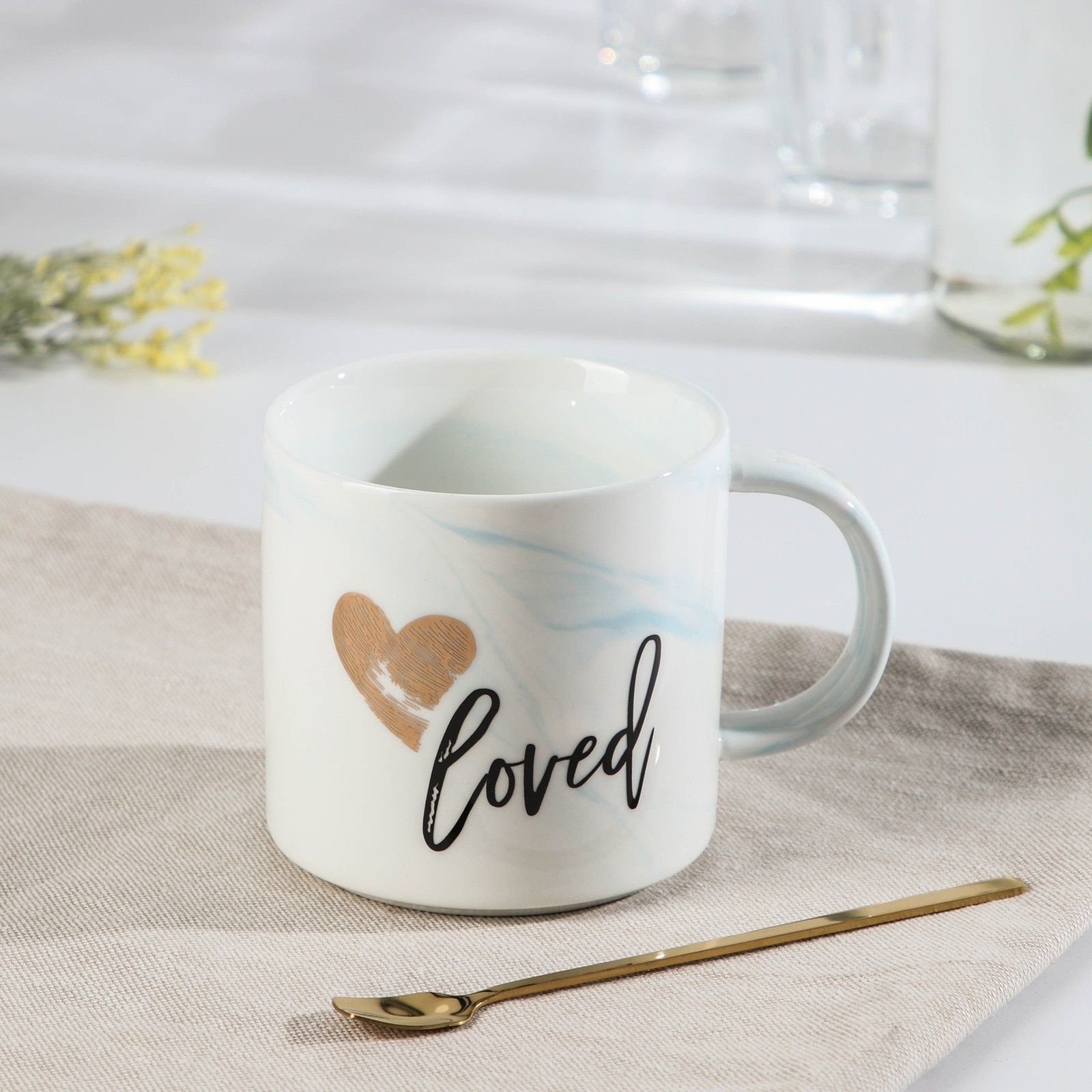 Кружка керамическая с ложкой «Амур», 400 мл, цвет МИКС