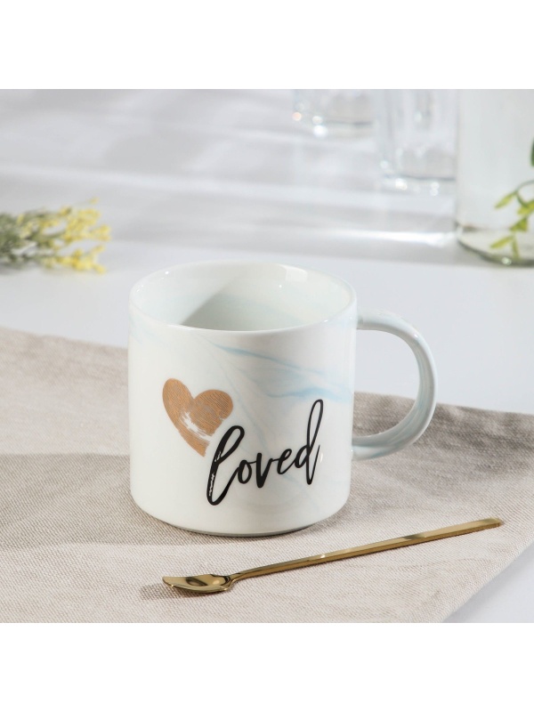 Кружка керамическая с ложкой «Амур», 400 мл, цвет МИКС