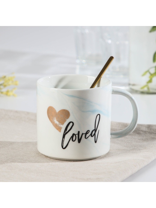 Кружка керамическая с ложкой «Амур», 400 мл, цвет МИКС