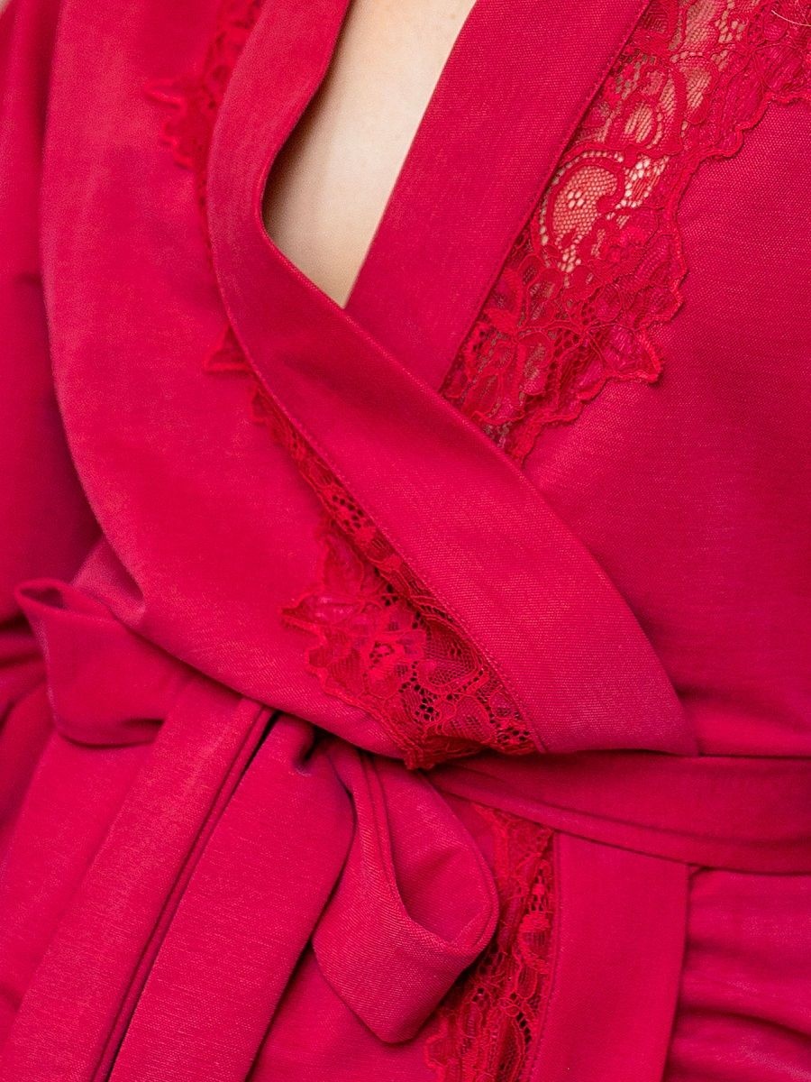 Женский халат-кардиган с отделкой кружевом