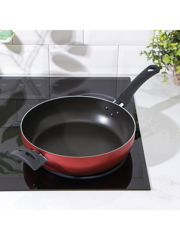 Сковорода Доляна Promo, d=26 см, пластиковая ручка, антипригарное покрытие, цвет бордовый_