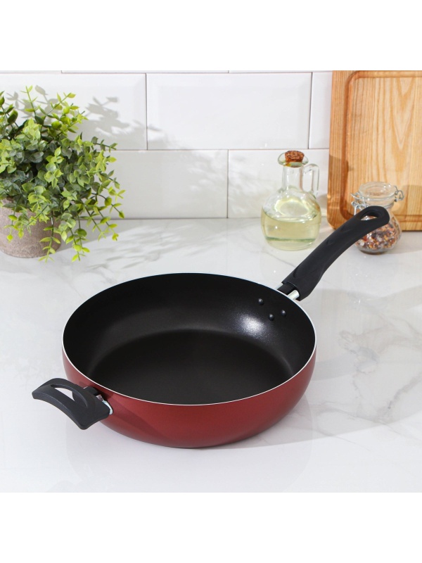 Сковорода Доляна Promo, d=26 см, пластиковая ручка, антипригарное покрытие, цвет бордовый_