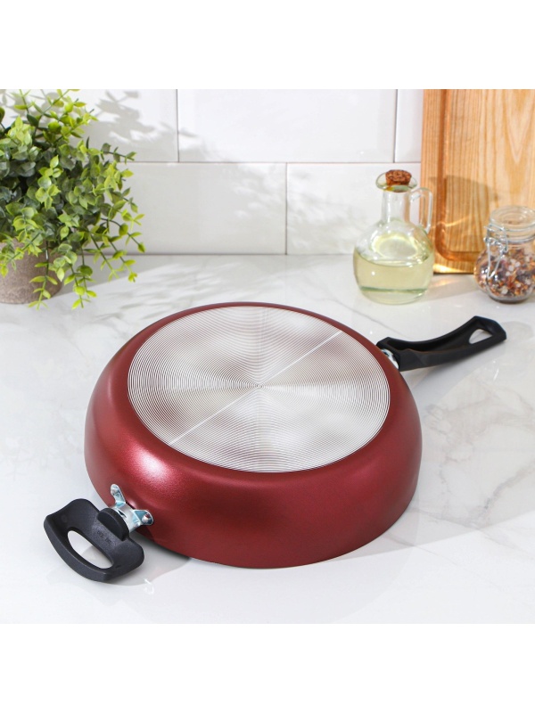 Сковорода Доляна Promo, d=26 см, пластиковая ручка, антипригарное покрытие, цвет бордовый_