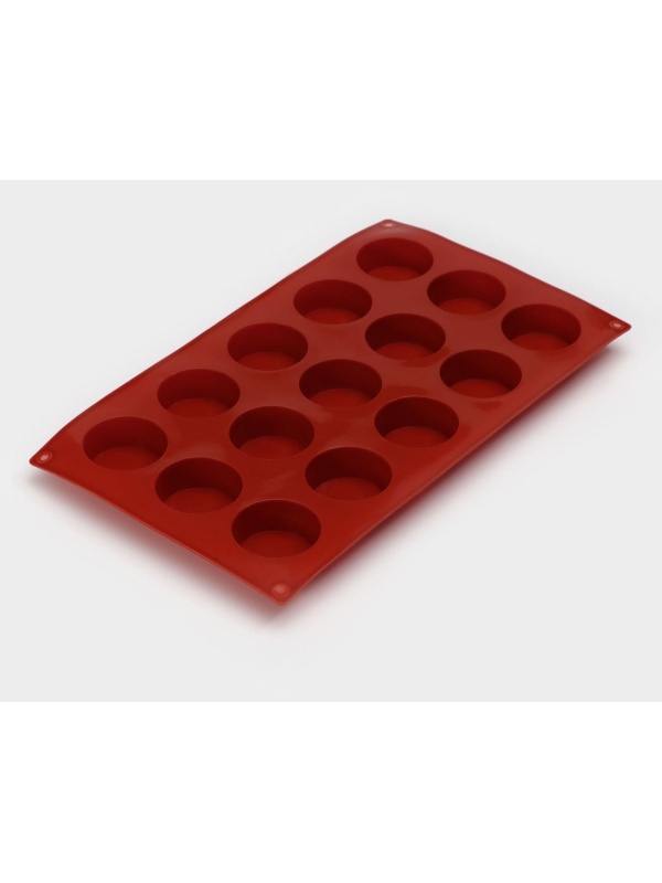 Форма для выпечки Доляна «Фигуры.Круг», силикон, 29×17×2 см, 15 ячеек (d=4,2 см), цвет МИКС