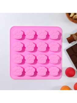 Форма для украшений Доляна «Лапки», силикон, 16×15,5 см, 16 ячеек (3×2,7×0,5 см), цвет МИКС