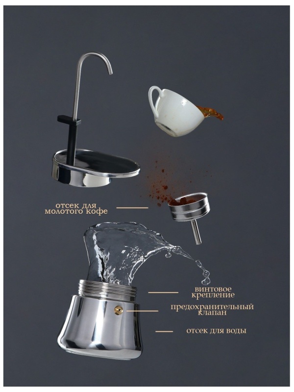 Кофеварка гейзерная Magistro Semi, на 6 чашек, 300 мл, нержавеющая сталь