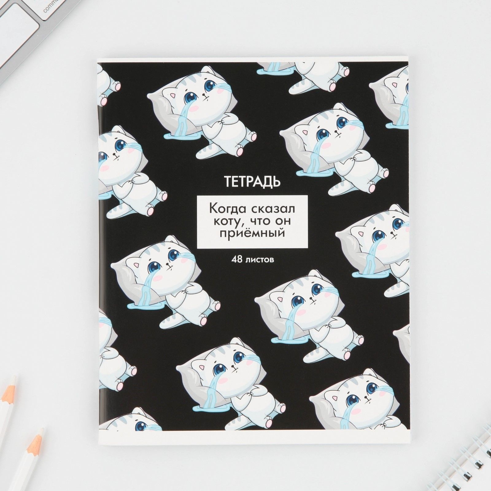 Тетрадь в клетку, 48 листов А5 на скрепке МИКС «1 сентября: Котики приколы», обложка мелованный картон 230 гр.,блок №1, 80 гр., белизна 96%