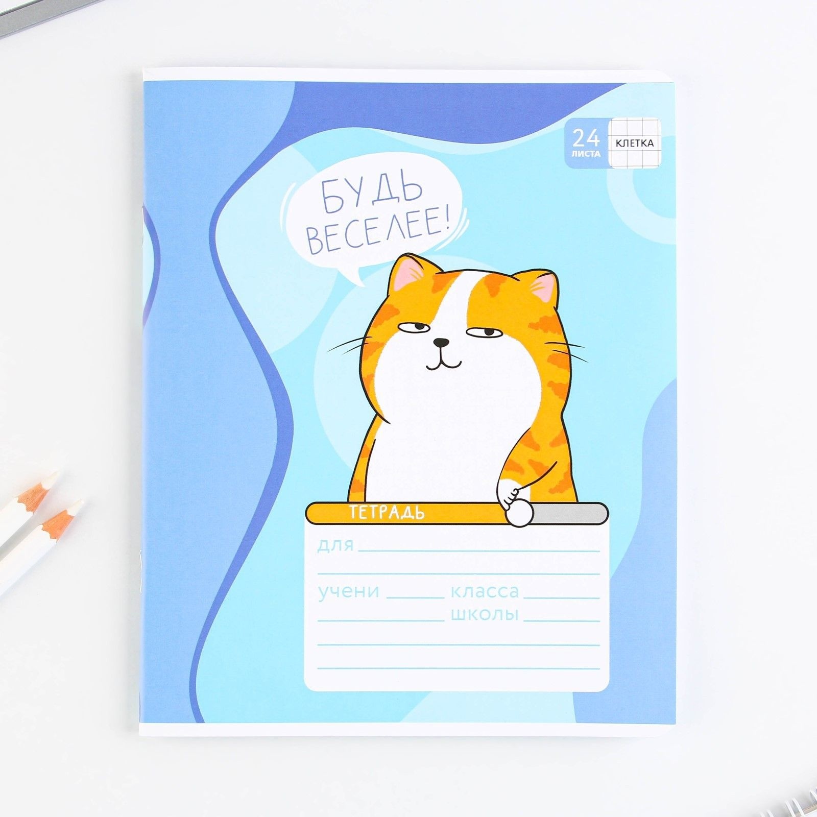Тетрадь в клетку 24 листа А5, на скрепке «1 сентября: Котэ», 5 видов МИКС, белизна 96% .