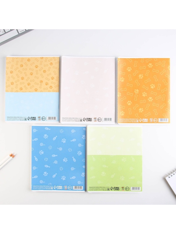 Тетрадь в линейку 24 листа А5, на скрепке «1 сентября: Милые питомцы», 5 видов МИКС, белизна 96% .