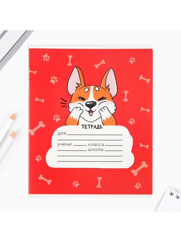 Тетрадь в клетку 24 листа А5, на скрепке «1 сентября: Корги», обложка мелованный картон, 5 видов МИКС