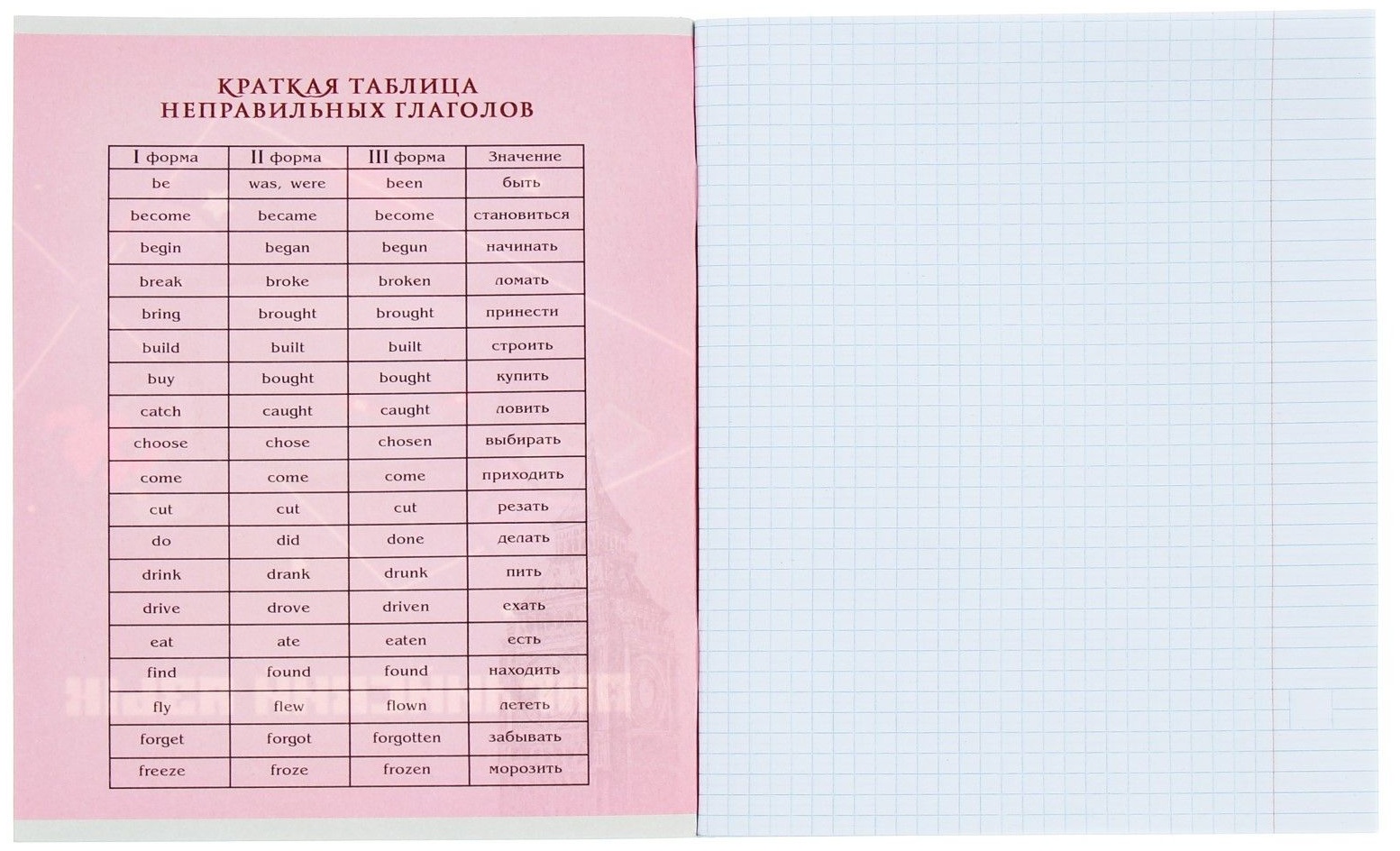 Тетрадь предметная Calligrata  Пиксели , 36 листов в клектку Английский язык, со справочным материалом, обложка мелованный картон, блок офсет