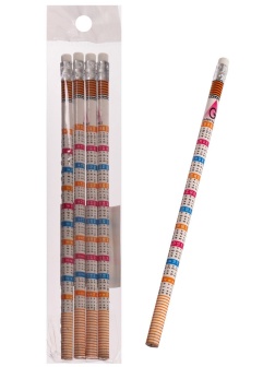 Набор чернографитных карандашей с ластиком и таблицей умножения, 4 штуки