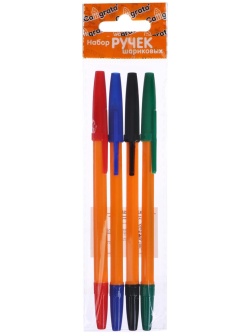 Набор ручек шариковых 4 цвета, стержень 0,7 мм, синий, красный, черный, зеленый, корпус оранжевый