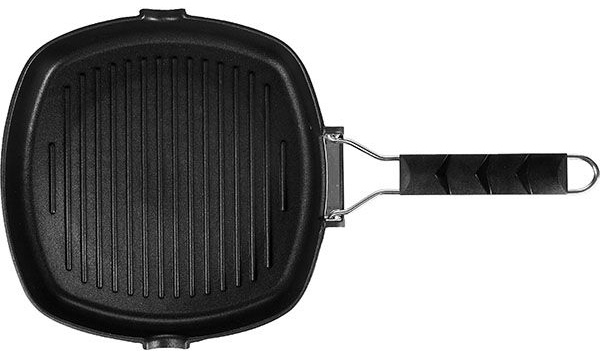 Сковорода-гриль «Проотель» квадратная со складной ручкой;алюм.литой,пластик;,H=4,L=24,B=24см;черный