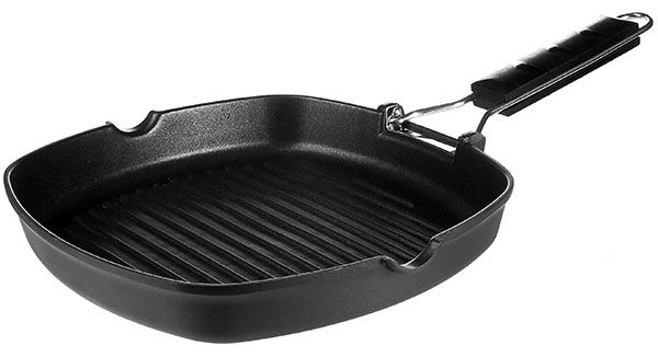 Сковорода-гриль «Проотель» квадратная со складной ручкой;алюм.литой,пластик;,H=4,L=24,B=24см;черный