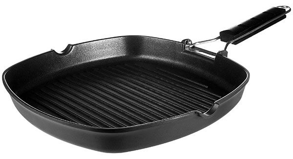 Сковорода-гриль квадр. «Проотель»;алюм.литой,пластик;,H=4,L=28,B=28см;черный