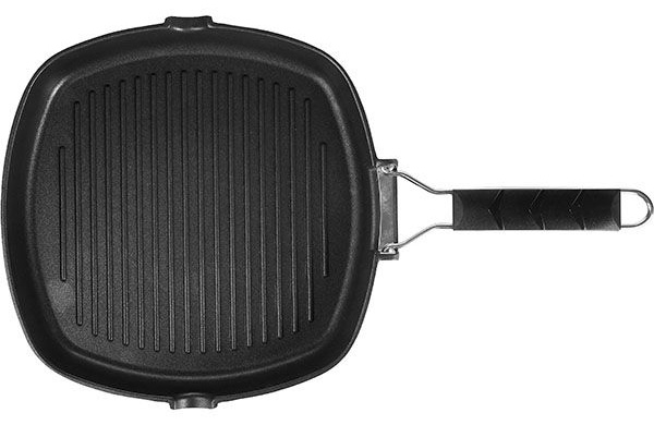 Сковорода-гриль квадр. «Проотель»;алюм.литой,пластик;,H=4,L=28,B=28см;черный