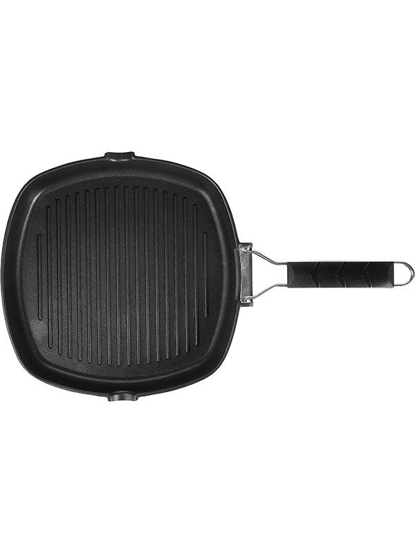 Сковорода-гриль квадр. «Проотель»;алюм.литой,пластик;,H=4,L=28,B=28см;черный