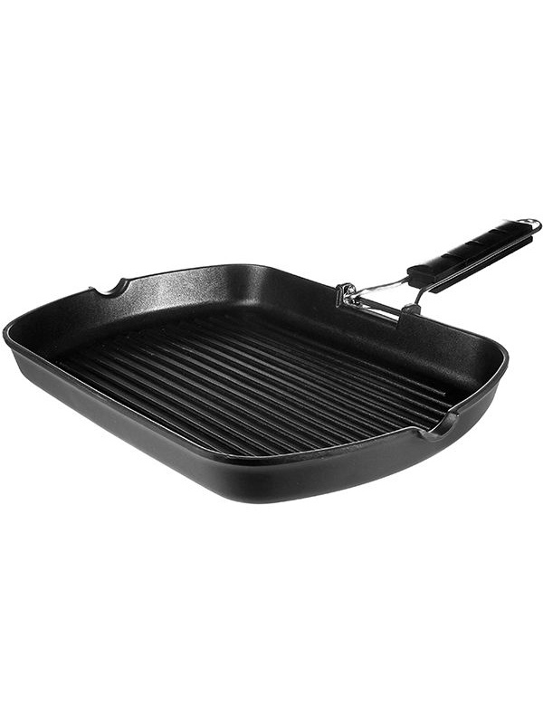 Сковорода-гриль прямоуг. «Проотель»;алюм.литой,пластик;,H=4,L=34,B=24см;черный