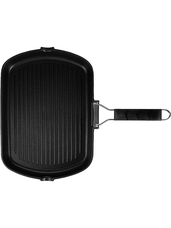 Сковорода-гриль прямоуг. «Проотель»;алюм.литой,пластик;,H=4,L=34,B=24см;черный