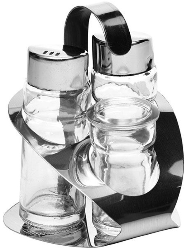 Набор для специй со стаканом для зубочисток;сталь нерж.,стекло;,H=110,L=85,B=90мм;серебрист.