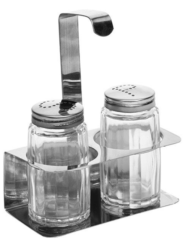 Набор для специй солонка и перечница;сталь нерж.,стекло;,H=10,L=10,B=5см;серебрист.