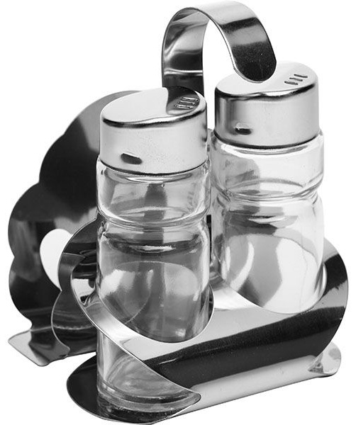 Набор для специй соль, перец, салфетница;сталь нерж.,стекло;,H=11,L=7,B=7см;серебрист.