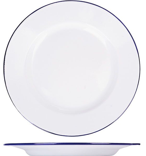 Тарелка мелкая эмалированная;сталь;D=24,H=2см;белый,синий
