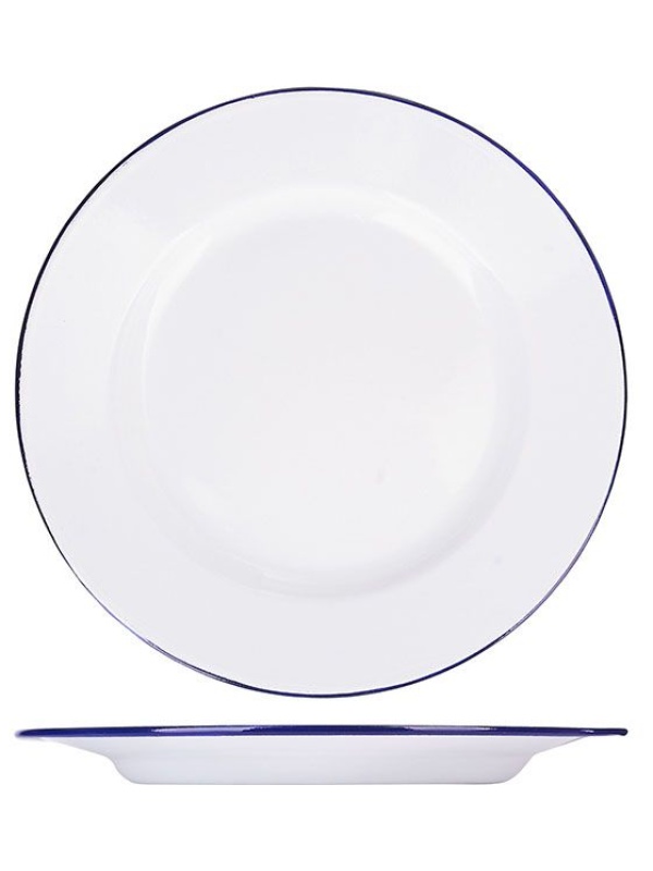Тарелка мелкая эмалированная;сталь;D=24,H=2см;белый,синий
