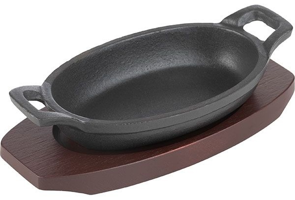 Сковорода для фахитос «Эмбер Каст Мэтт»;чугун,дерево;,H=45,L=155,B=95мм;черный,тем.дерево