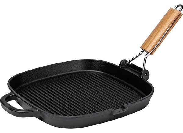 Сковорода-гриль «Эмбер Каст Мэтт» с матовым покрытием;чугун,дерево;,H=27,L=250,B=250мм;черный,древес