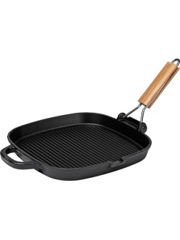 Сковорода-гриль «Эмбер Каст Мэтт» с матовым покрытием;чугун,дерево;,H=27,L=250,B=250мм;черный,древес