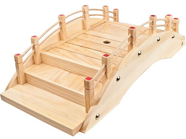 Блюдо для суши «Мостик»;сосна,сталь;,H=15,L=60,B=25см;бежев.,золотой