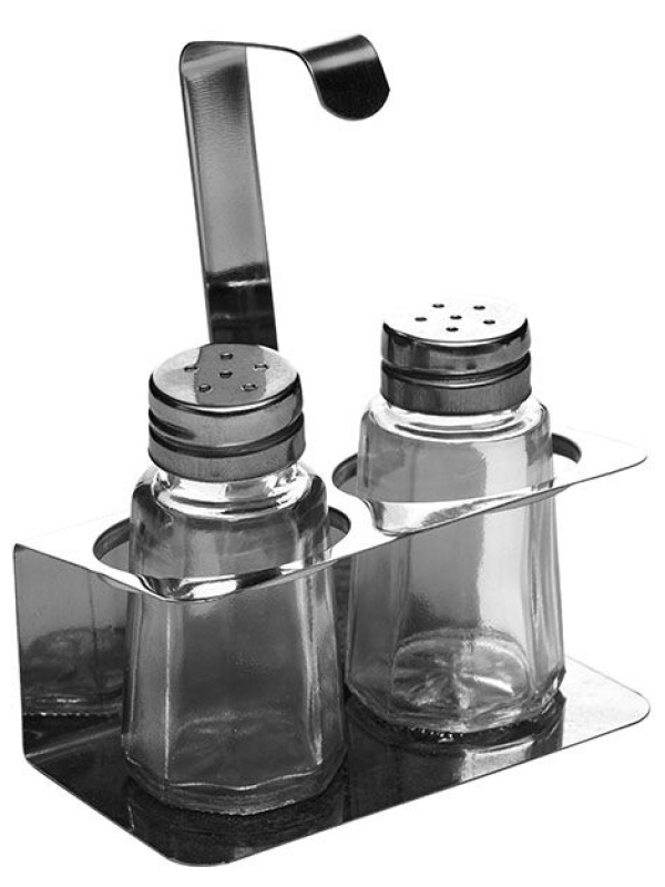 Набор для специй солонка и перечница на подставке;сталь нерж.,стекло;50мл;,H=100,L=100,B=52мм;серебр
