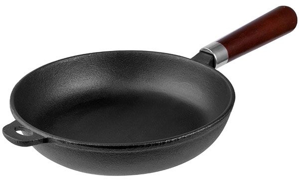 Сковорода «Эмбер Каст Мэтт»;чугун,дерево;D=225,H=80,L=410мм;черный,тем.дерево