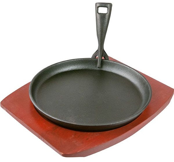 Сковорода для фахитос «Эмбер Каст Мэтт»;чугун,дерево;D=220,H=40,L=275,B=225мм;черный,св. дерево