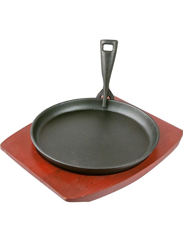 Сковорода для фахитос «Эмбер Каст Мэтт»;чугун,дерево;D=220,H=40,L=275,B=225мм;черный,св. дерево