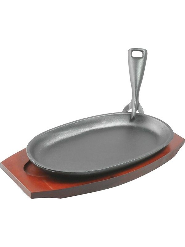 Сковорода для фахитос «Эмбер Каст Мэтт»;чугун,дерево;,H=35,L=280/230,B=135мм;черный,древесн.
