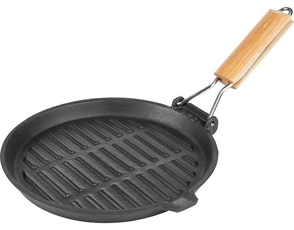 Сковорода-гриль «Эмбер Каст Мэтт»;чугун,дерево;D=220,H=18мм;черный,св. дерево