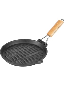 Сковорода-гриль «Эмбер Каст Мэтт»;чугун,дерево;D=220,H=18мм;черный,св. дерево