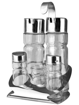 Набор для специй масло, уксус, соль, перец;сталь нерж.,стекло;,H=19,5,L=13,B=10,5см;серебрист.