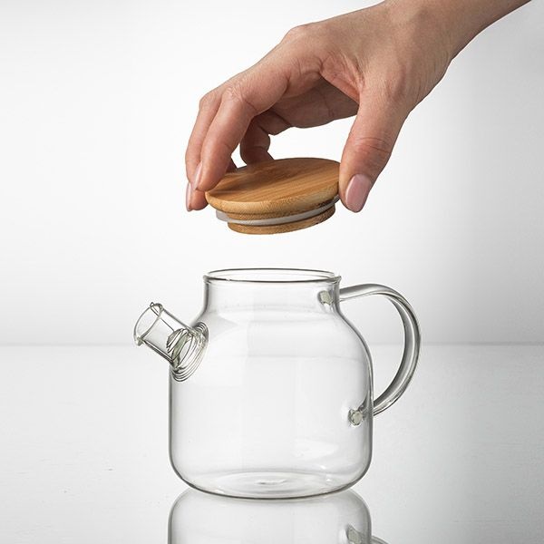 Стеклянный заварочный чайник «Проотель» с бамбуковой крышкой (объем 0,5 л)